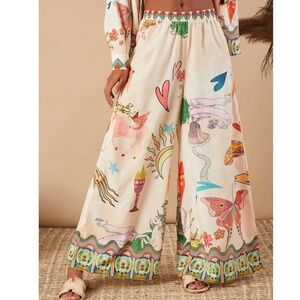 Whimsical Print Wide Leg Pants